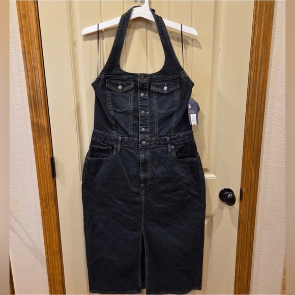 Denim Halter Midi Dress - Dark Wash - Women's Size 12 - New Streetwear Western - Picture 3 of 16